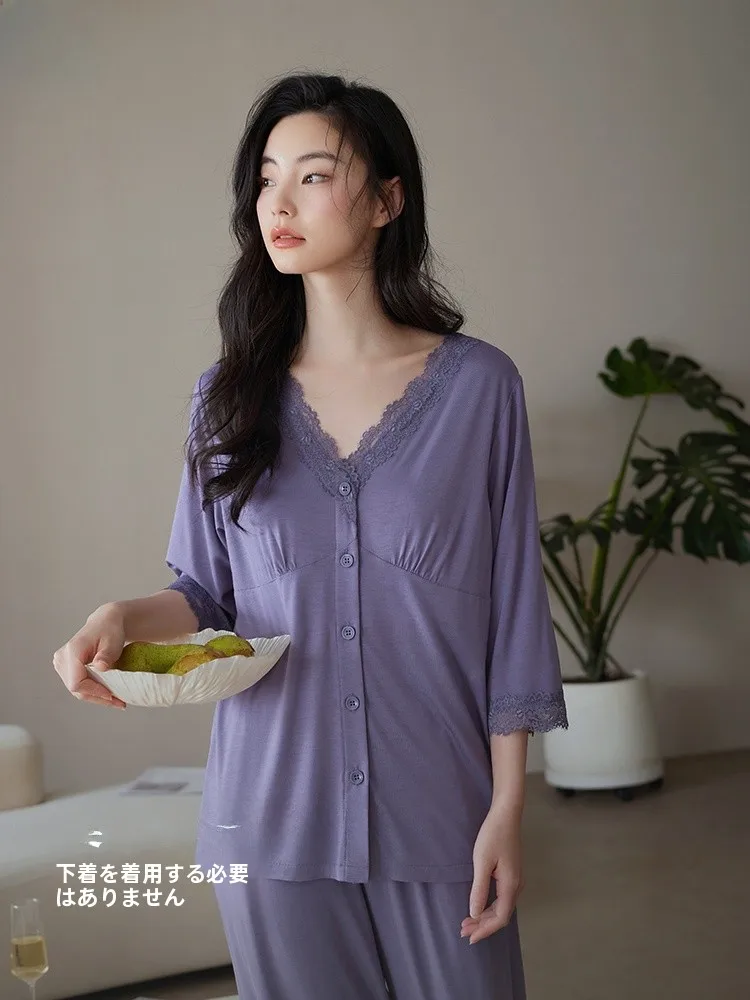 women's-summer-thin-modal-f-sve-seven-foot-pajamas-home-clothes-set-with-chest-pad-casual-sle-v-ne-loose-fit