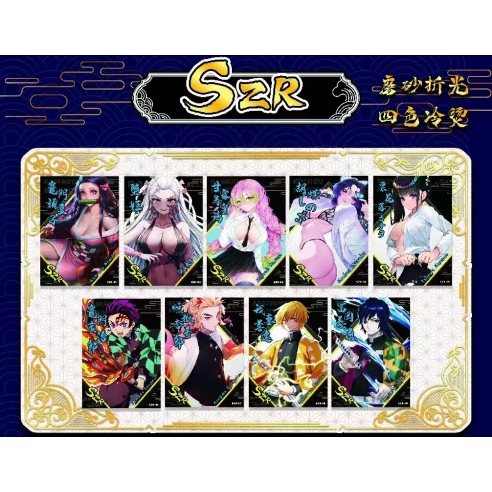 Genuine Demon Slayer Cards Collection for Children High Quality Multiple Types Rare Four Color Cold Perm Cards Toys Friend Gifts