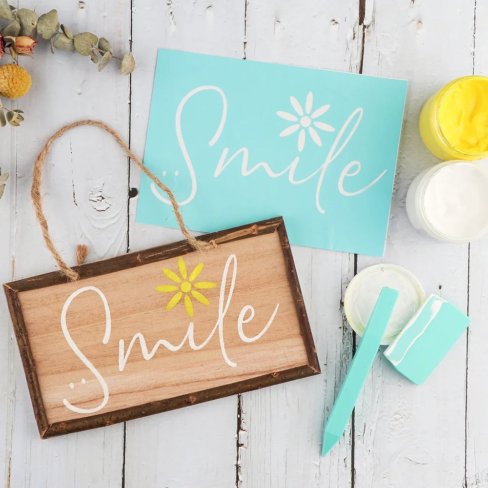 Afbeelding 4: 2023 Nieuwe glimlach zelfklevende zeefdruk stencil herbruikbare mesh stencil overdracht wasbaar voor schilderen DIY aangepast