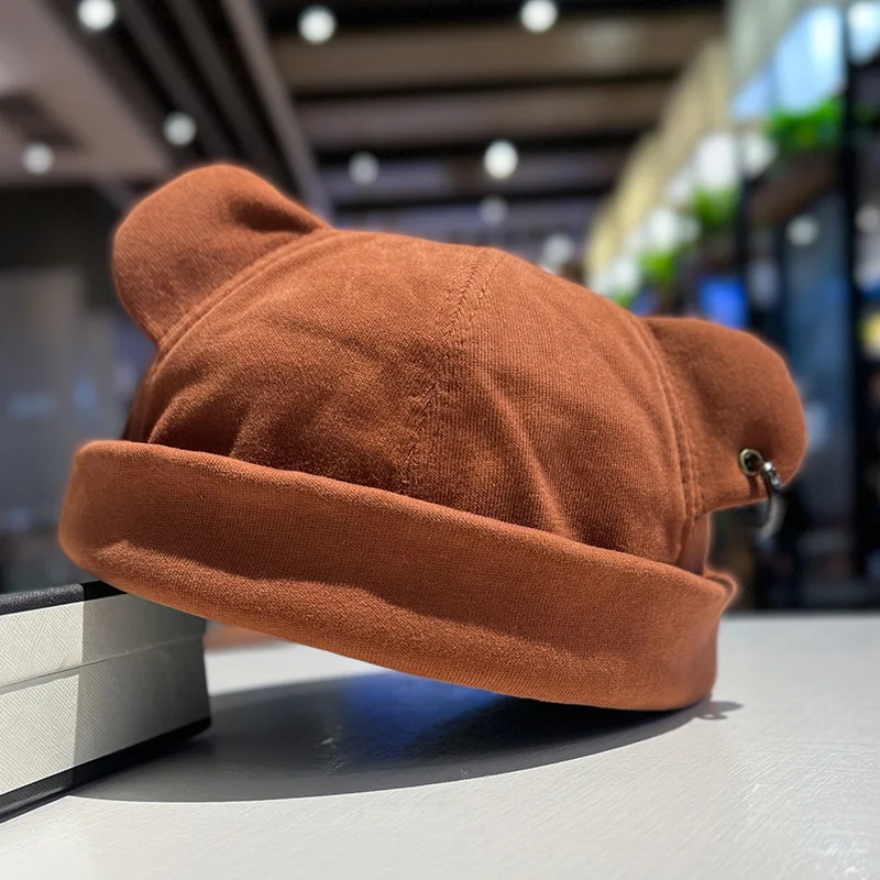 Unisex Katzenohren-Mütze, Niedliche Melonenmütze für Männer und Frauen, Einfarbige Herbst-Winter Hip-Hop Mütze, Modische Koreanische Version Melonencap – Detail 9