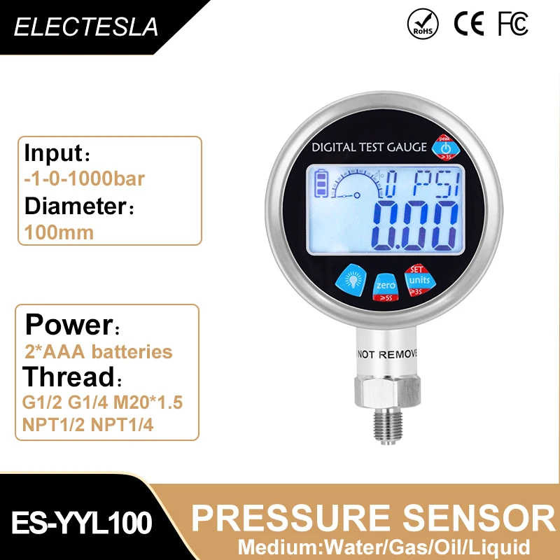 High Pressure Gauge 400bar 600bar M20*1.5 LCD Display Digital Bar Pressure Gauge 300bar 4bar Hydraulic Pressure Gauge