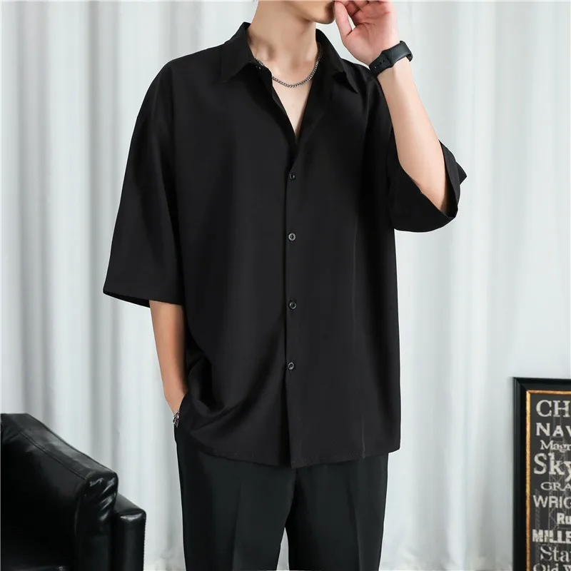 Five point short sleeved shirt for men in summer, thin, loose, casual, and high-end, paired with summer clothes