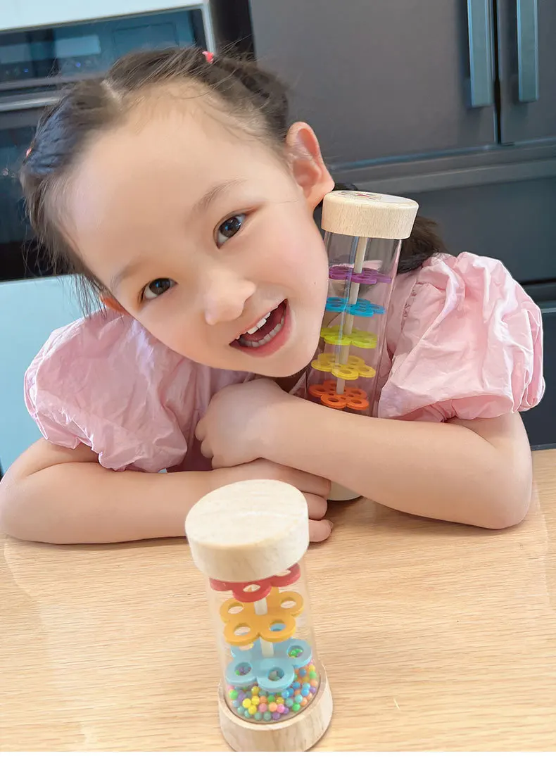 Bebê chuva de madeira som tubulação simulação brinquedo, ampulheta diversão música agitador, educação precoce iluminação brinquedo, presente