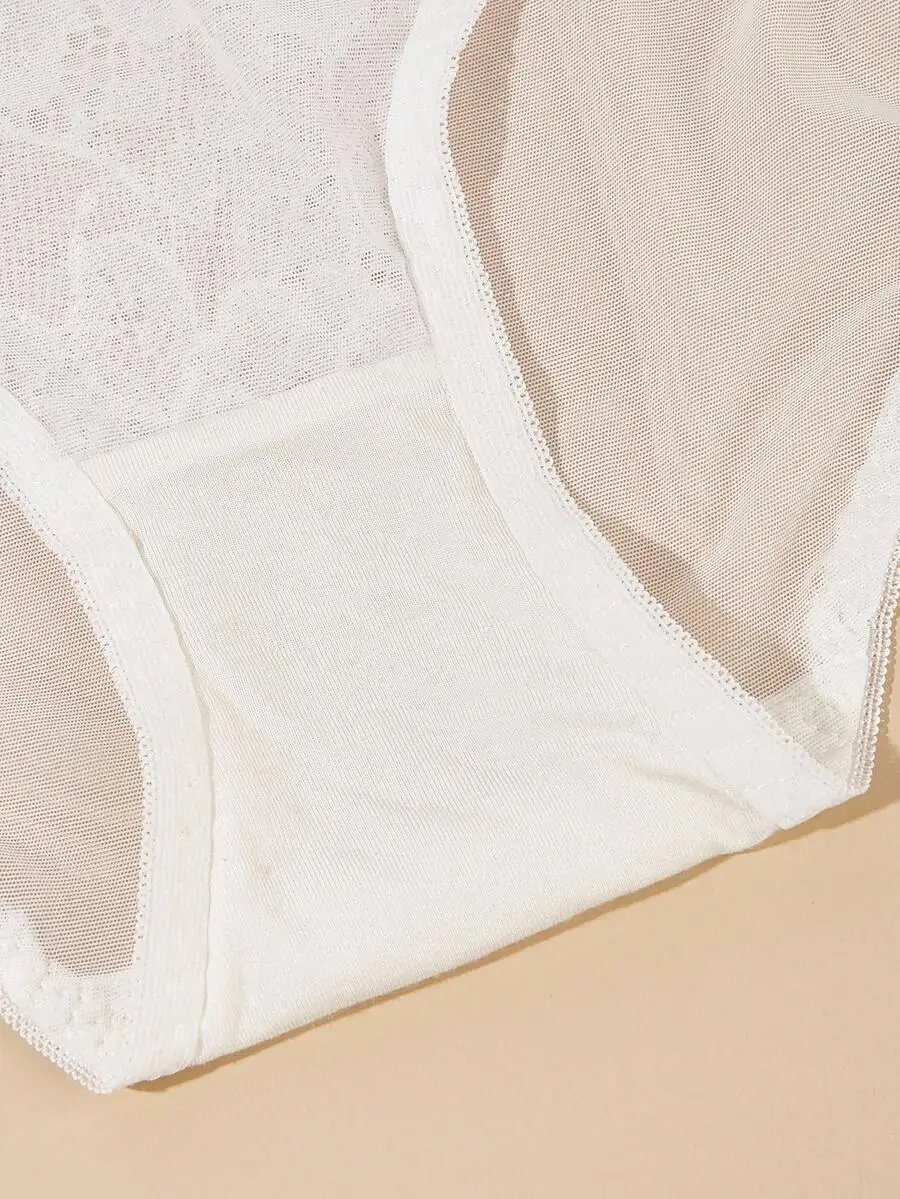 

Women Lace And Mesh Panties Set 3 Pieces Solid Color Underwear