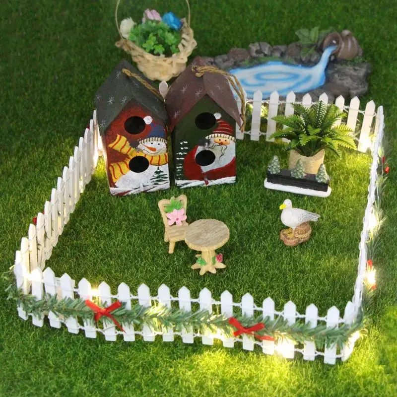 Christmas Wooden Garden Fairy Fence With LED Light Wood Barrier Dollhouse Handmade Crafts Christmas Tree Decoration