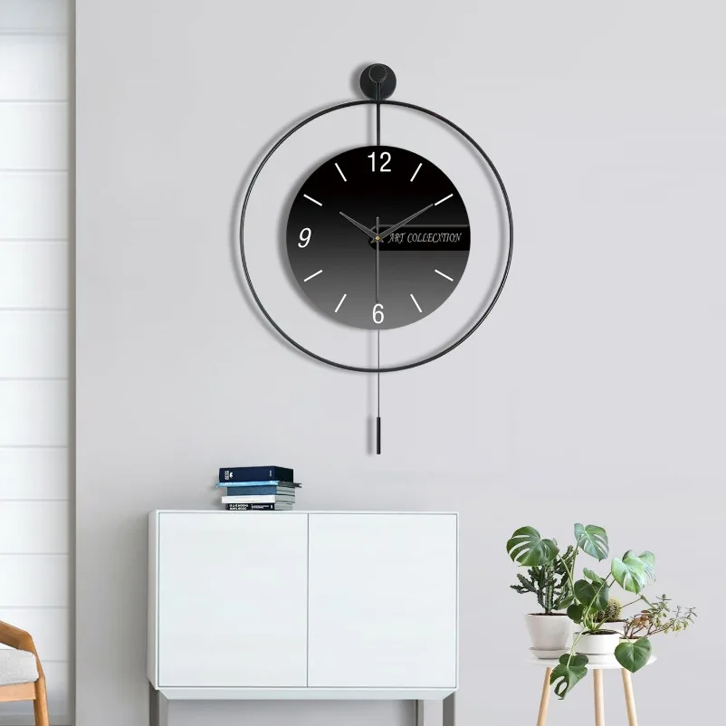 Living room simple wall clock household metal swing silent light luxury clock free punching fashion clock Nordic