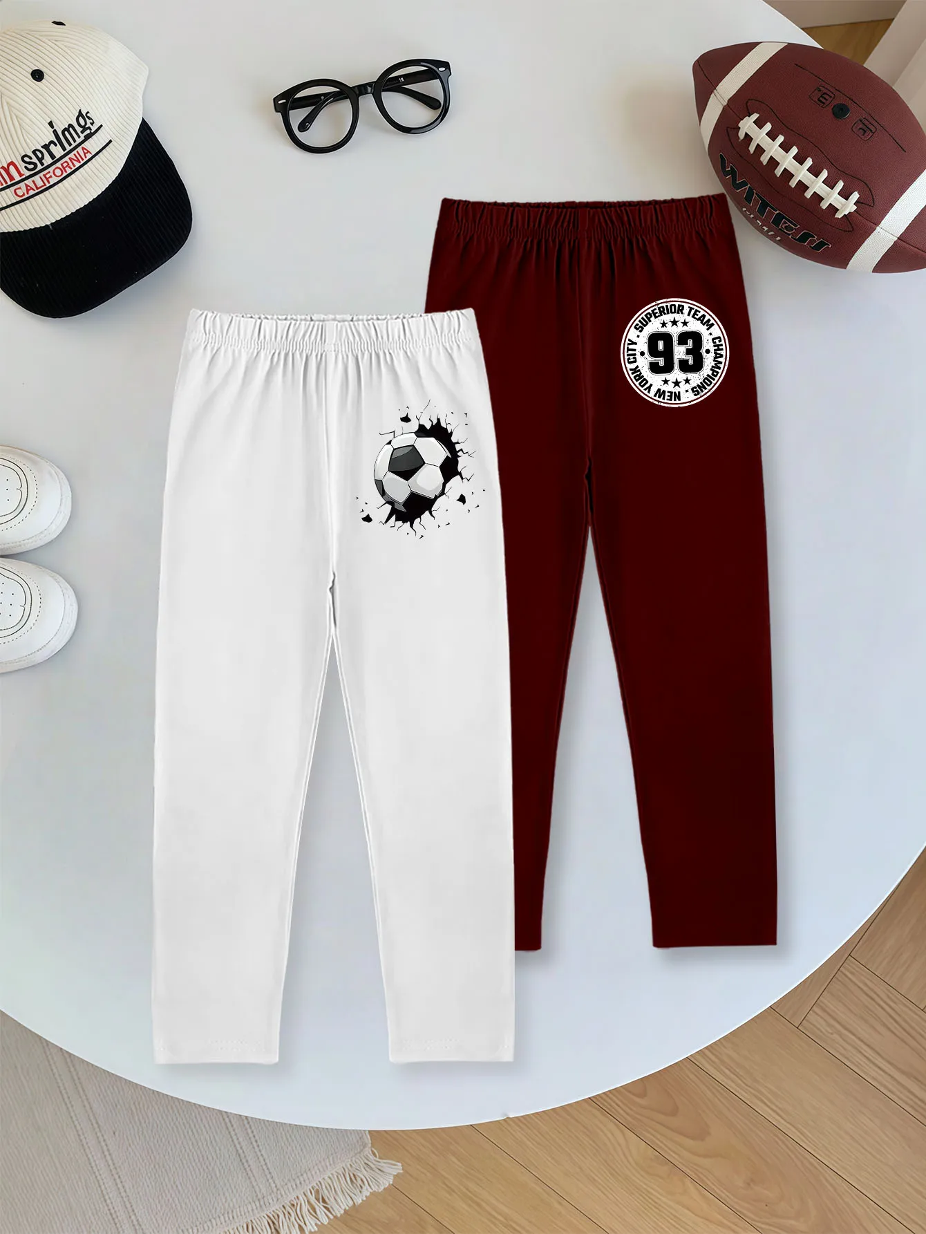 

2 шт.: повседневные леггинсы для мальчиков с принтом «Мультфильм-футбол» и номером 93, для осени