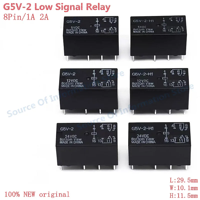 20Pcs G5V-2-H1 Series Low Signal Relay 8Pin DPDT Sealed Relay 1A/2A through Hole PCB Mount for DC5V DC12V DC24V Circuits