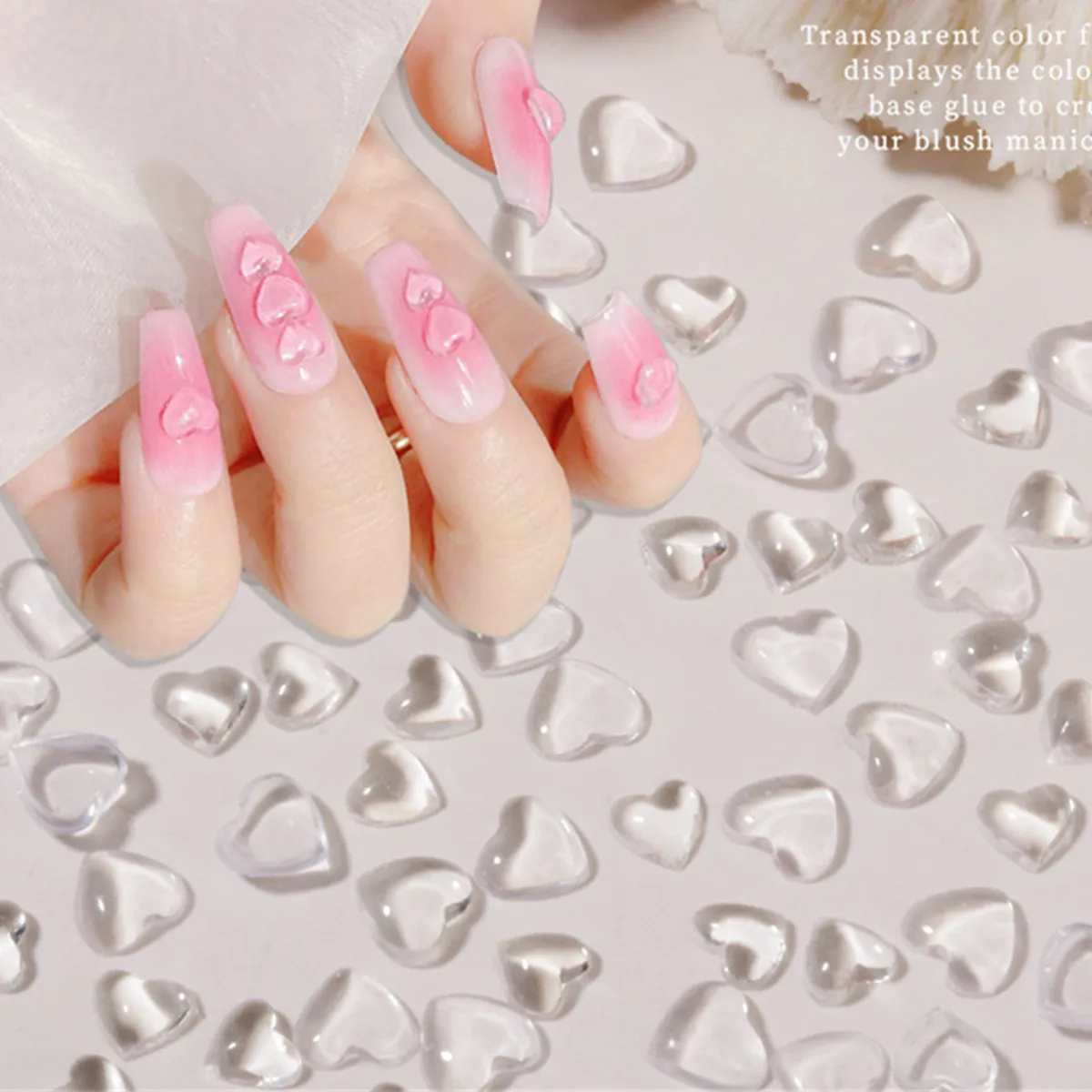 20pcs Japanese Ice Transparent Resin Heart Nail Art Charms 3D Kawaii Clear Love Crystal Rhinestone Nail Decorations DIY Ornament