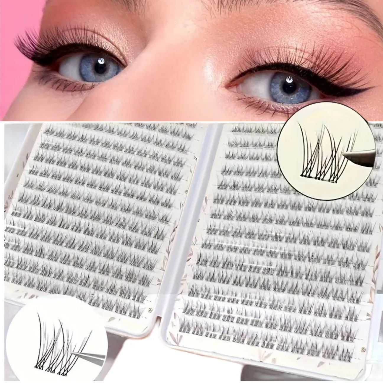 384 Clusters Large Volume Eyelash Extensions, C-Curve Self-Lengthening 10-12mm Lash Extension with Fishtail Design and Natural C