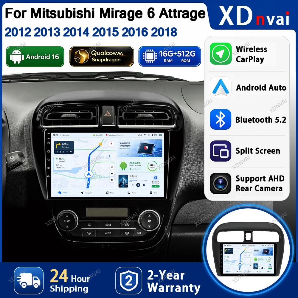 Android 16 Video Player Car Radio For Mitsubishi Mirage 6 Attrage 2012 2013 2014 2015 2016 2018 Multimedia DSP Autoradio Carplay