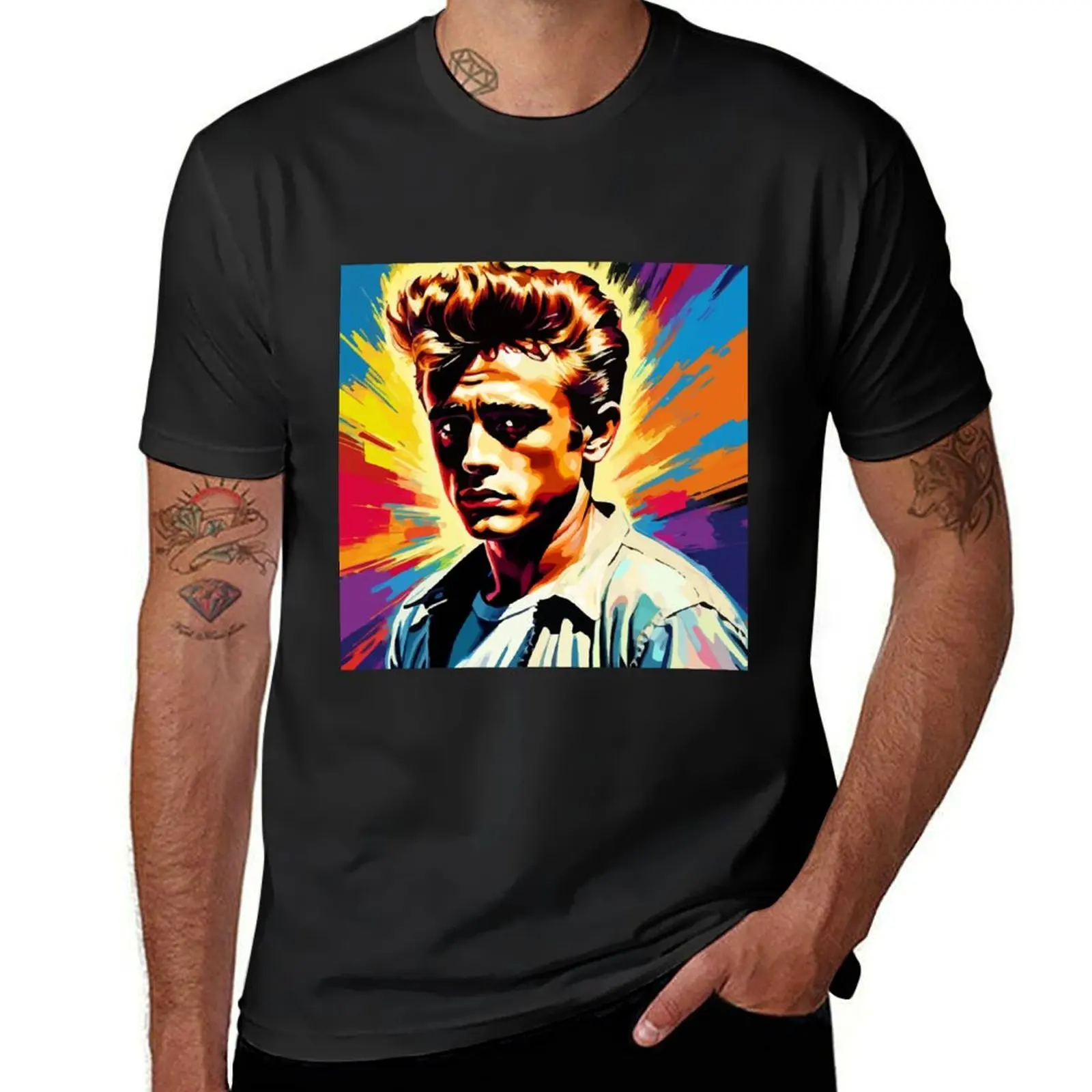 

James Dean portrait without text on colorful pop art background T-Shirt anime t shirts t shirt men 100℅ cotton