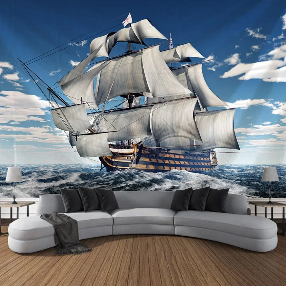 Navigation Landscape Tapestry Retro Pirate Ship Art Wall Hanging Fantasy Bohemian Aesthetics Decoration Room Art Wall Decoration