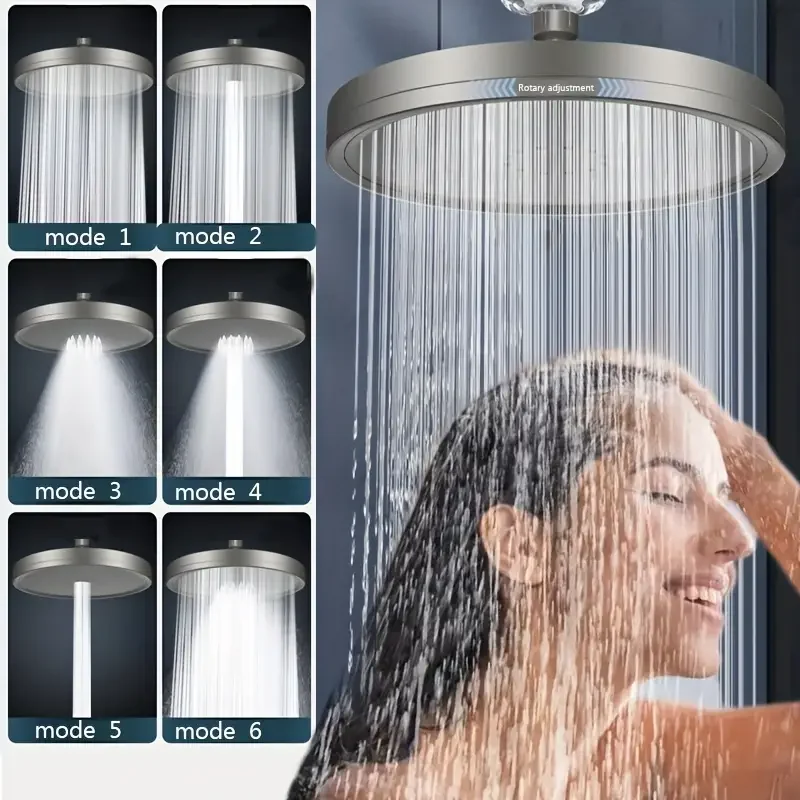 

New 230mm Large Panel Shower Head 6 Modes Pressurized Rain Shower Head High Pressure Top Rain Shower Faucet Bathroom Accessories
