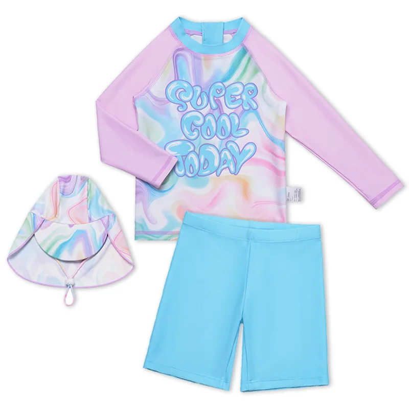 2026 Girl Summer Swimwear Breathable Quick Dry Children Outdoor Baby Clothing Swimwear Suits Print Kids Sunny Loose Swimming Set