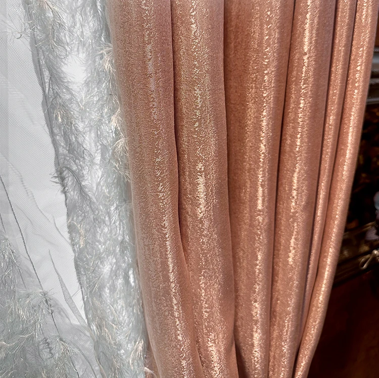 New Pink Gilded Jacquard Feather Screen Patched Curtains for Living Room Bedroom French Window Balcony Bay Window Customized