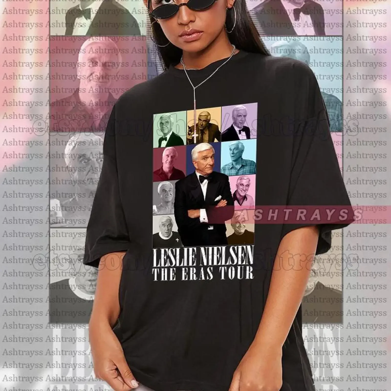 Camiseta de la gira The Eras de Leslie Nielsen, estilo vintage, informal, ligeramente versátil, ropa de calle cómoda