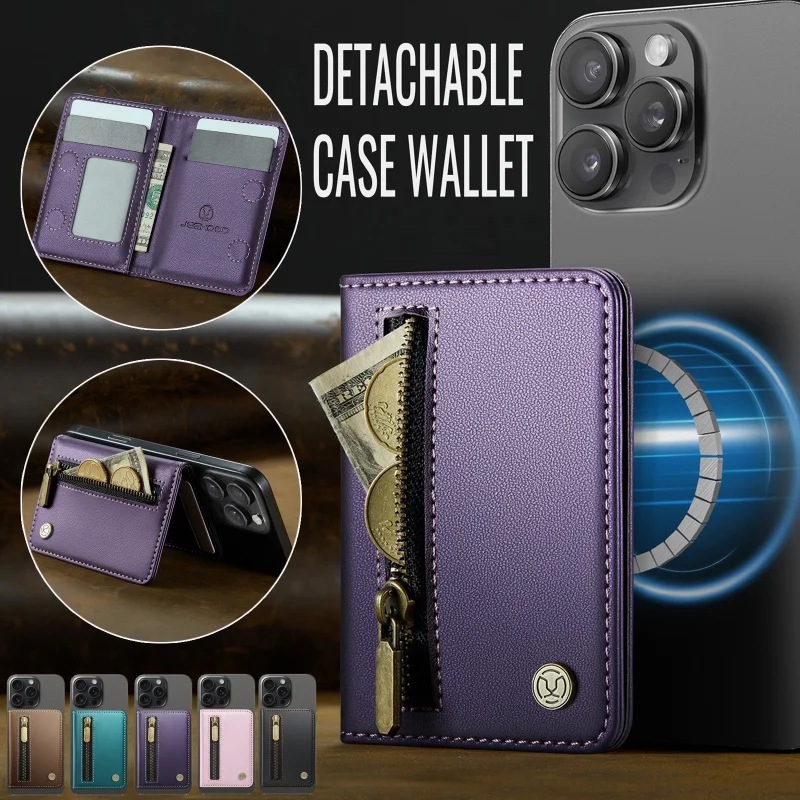 

Detachable Magnetic Wallet Cards Business Bag for iPhone 17 Pro Max Samsung S26 Ultra Google On Case Functions Purses For Cover