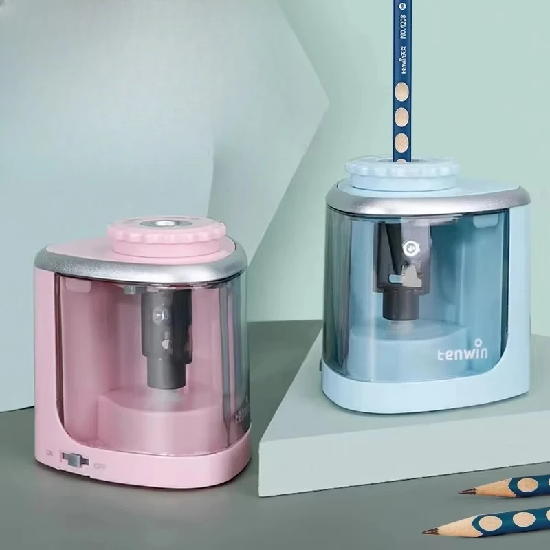 Tenwin 2 in 1 Electric Pencil Sharpener Portable Helical Steel Blade Safe Pencil Sharpener For Students Adults School Office Use