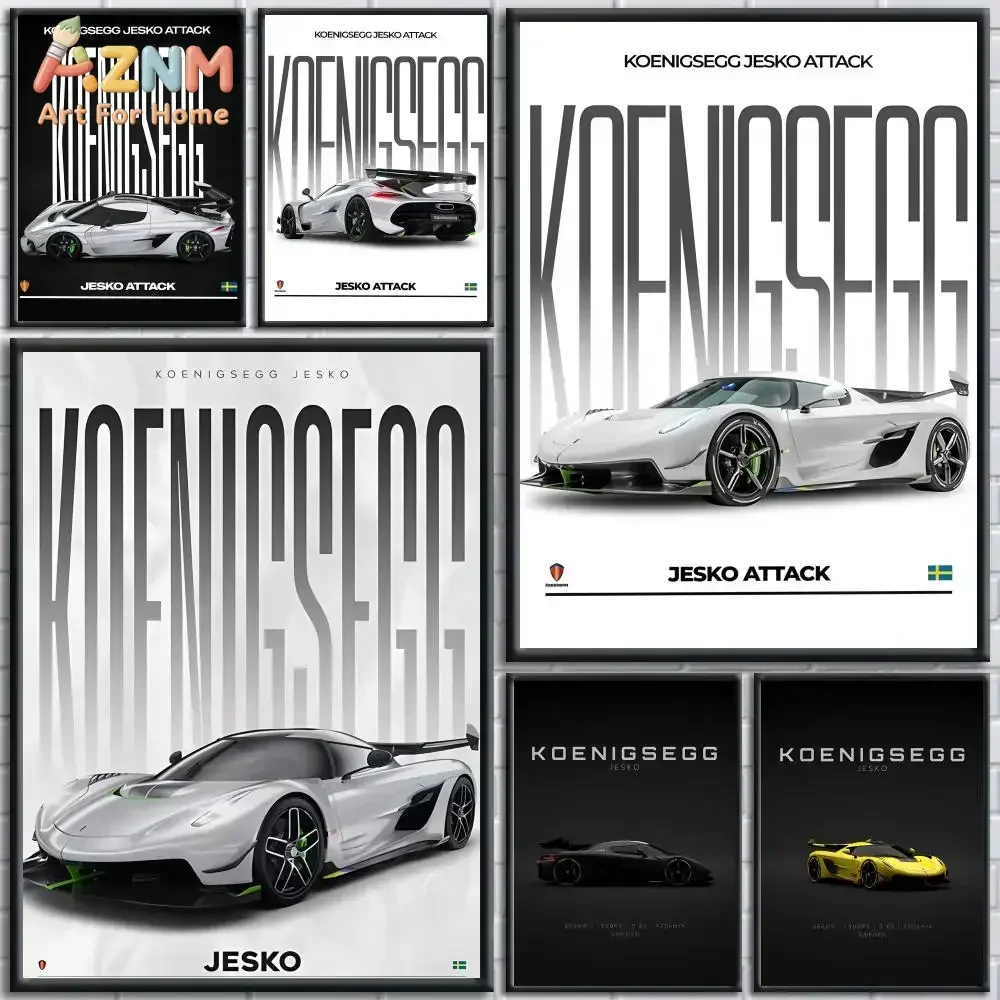 AZNM Koenigsegg Jesko Supercar Canvas Wall Art Hypercar Racing Vehicle Poster Unframed Canvas Print for Garage Man Cave Decor