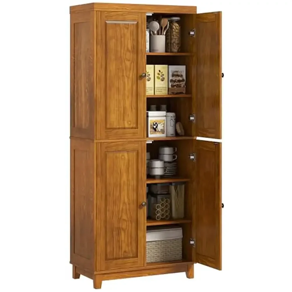 6-Tier Kitchen Pantry Cupboard with 4 Doors and Adjustable Shelves Pine Mahogany