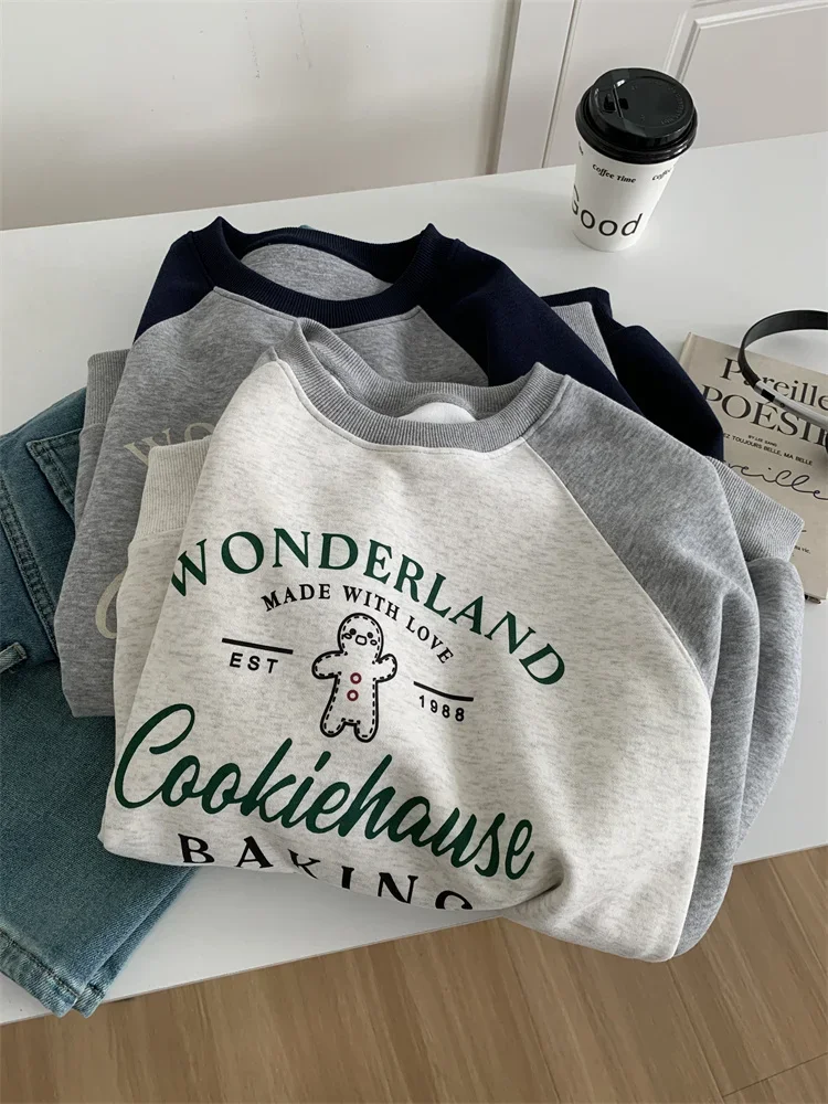 LangMao Contrasting Letter Printed Pullover Hoodie For Women Spring Autumn Color Blocked Sweatshirt