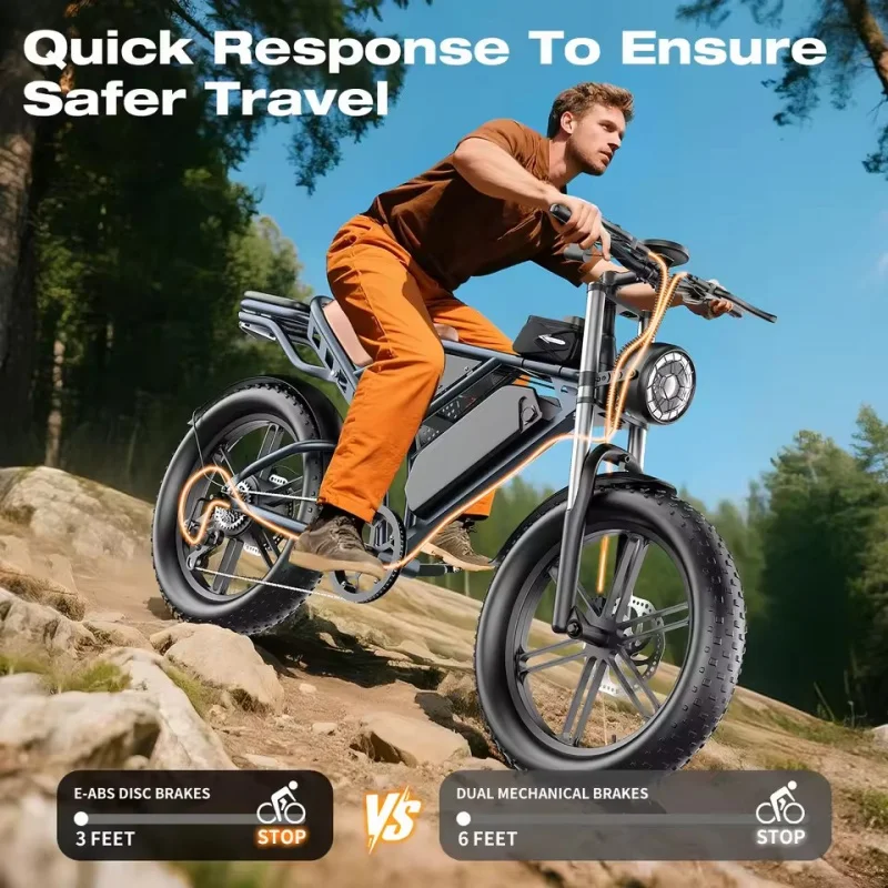 Bicicleta eléctrica con batería de 48V y 15AH, motor de 750W, ciclomotor de montaña todoterreno cómodo de 20 pulgadas, alto rendimiento, seguro y duradero