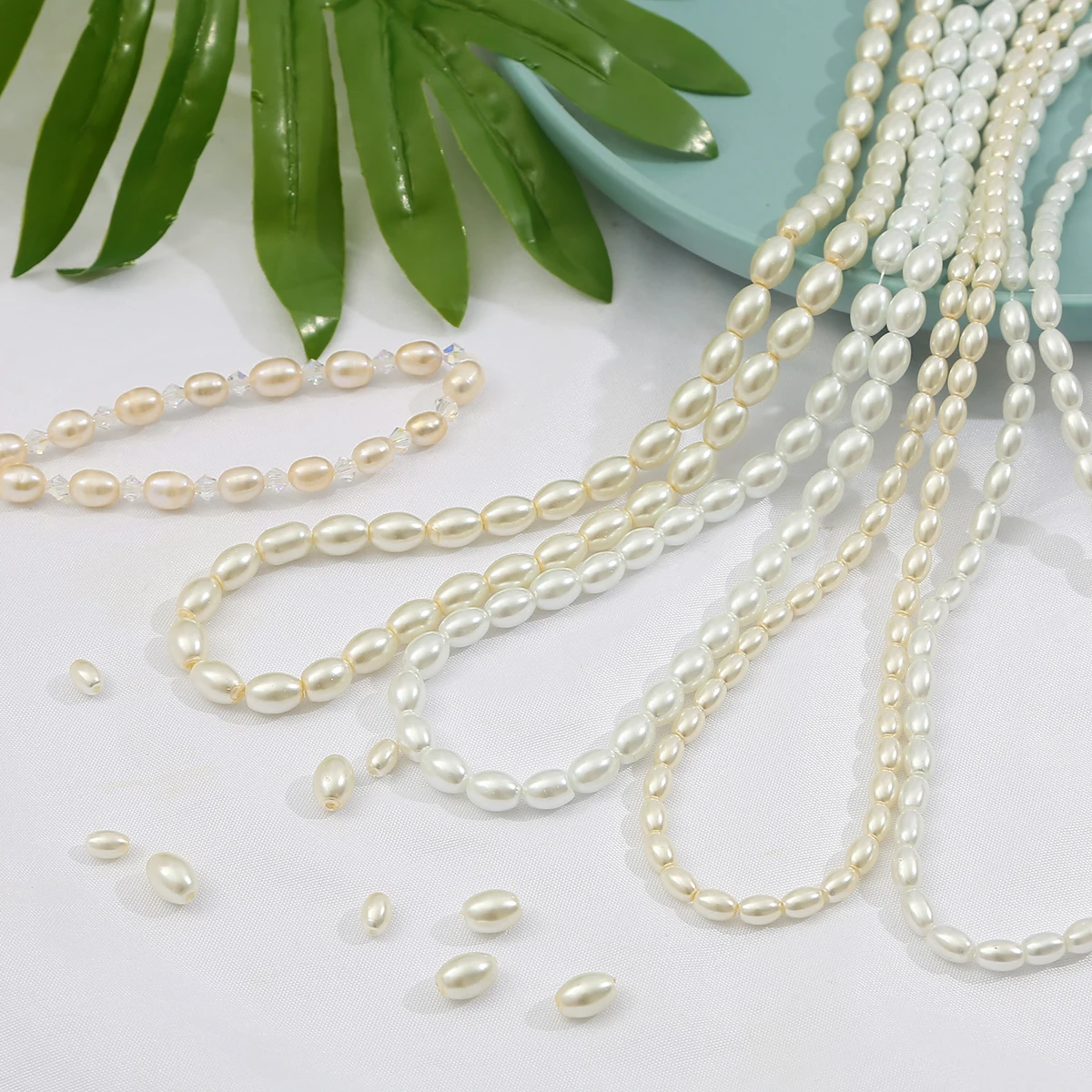 80cm/String Approx 90/120Pcs Ivory/White Glass Imitation Pearl Oval Beads For DIY Jewelry Making Bracelet Necklace Supplies - view 2