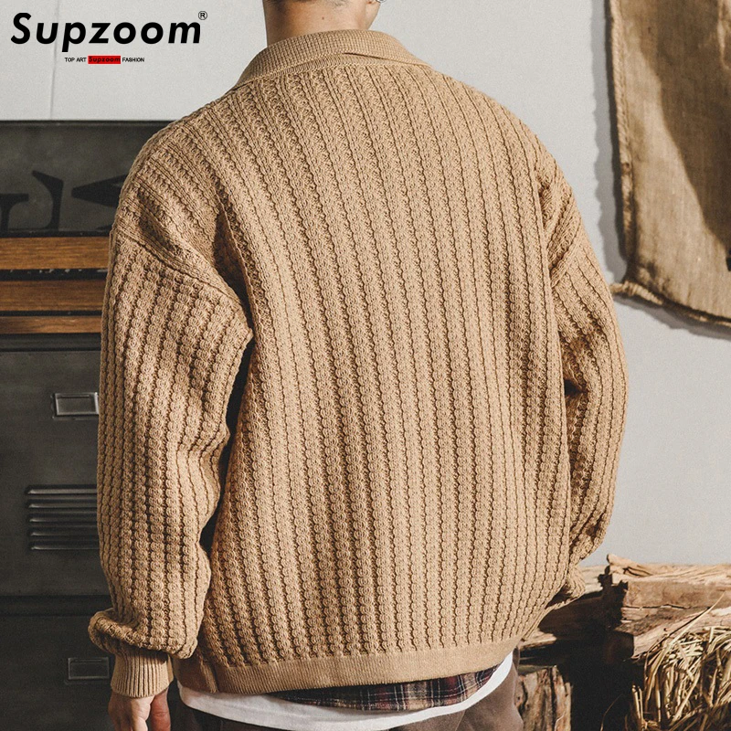 Supzoom 2023 Turn-down Collar Cardigan Casual Thickened Heavy Retro Autumn And Winter Loose Ins Lazy Style Knitted Sweater Men