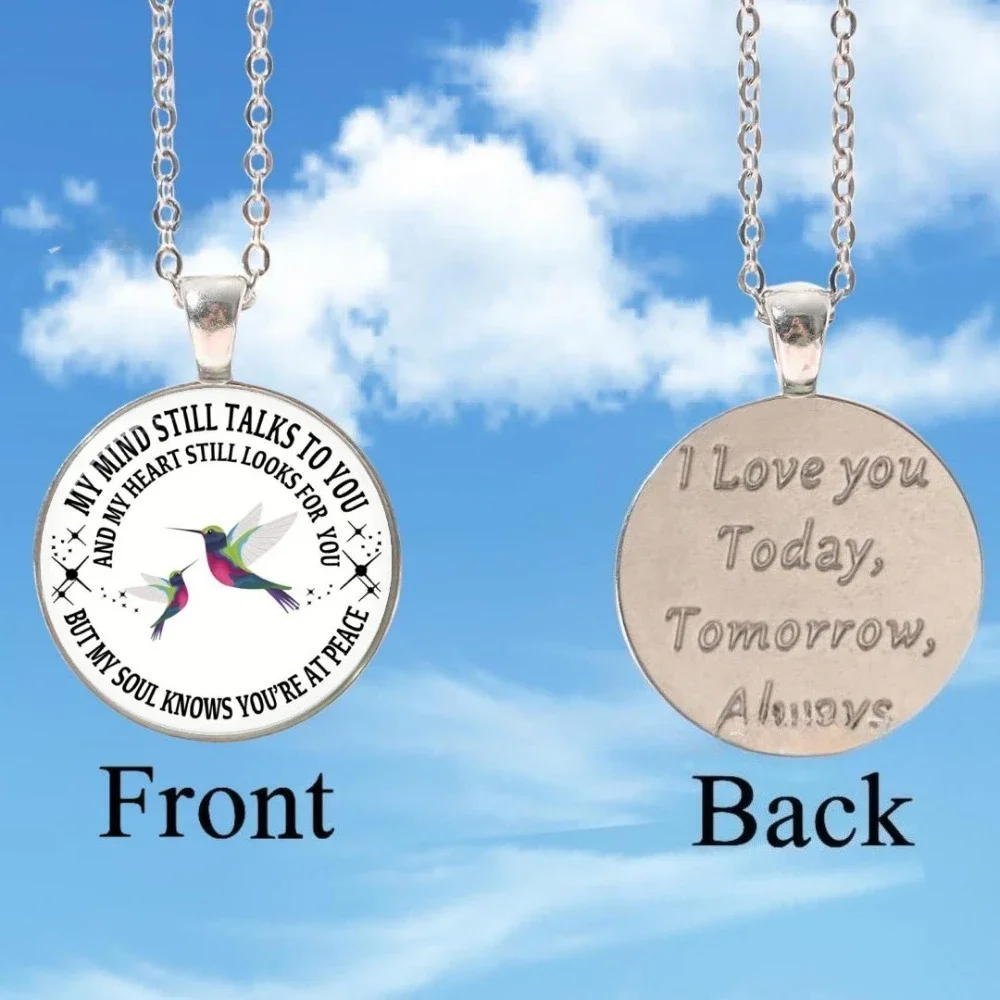 Trendy Gothic Sliver Color Convex Circular Glass Art Photography Flying Bird Pendant Necklace for Women Men Couple Jewelry Gifts