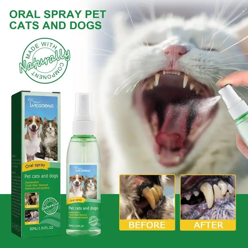 Pet Oral Cleanse Spray For Dogs Cats 30m Dog Teeth Cleaning Spray Natural Formula Dental Spray Breath Freshener For Pets Gums