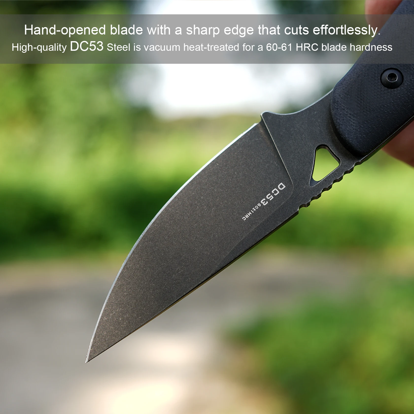 Cuchillo de hoja fija, cuchillo Full Tang. Hoja de acero DC53. Mango G10, con funda Kydex, cuchillo táctico EDC fijo, cuchillos para acampar al aire libre