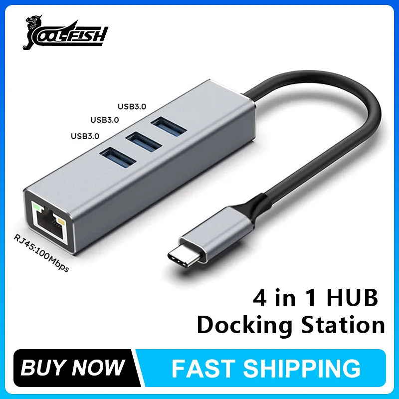 CoolFish 4 in 1 Dock Station USB C HUB USB Type C to Multi USB 3.0 Adapter for MacBook Pro Air Huawei Mate 30 USB-C 3.0 Splitter