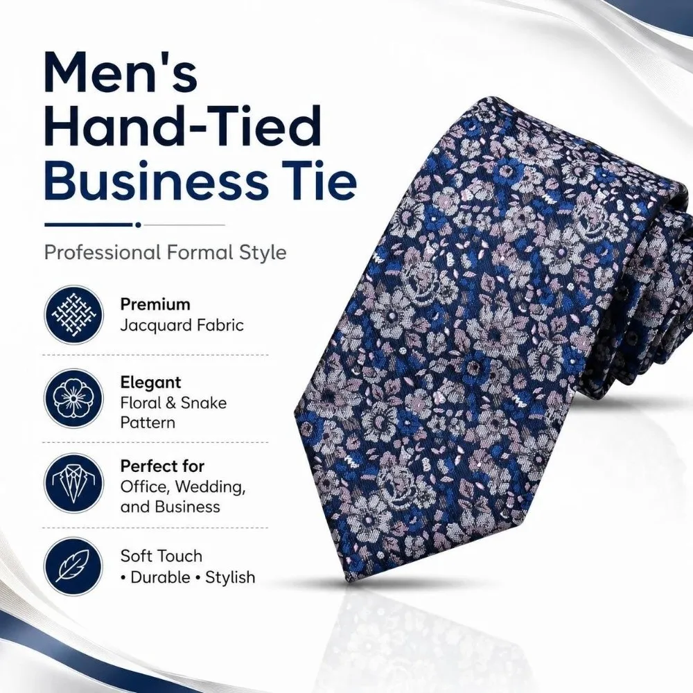 Floral Printed Paisley Tie for Men Luxury 7.5cm Wide Paisley Print Necktie Jacquard Woven Hand Tied Business Formal Necktie