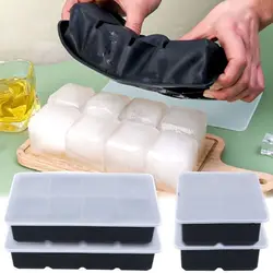 4/6/8 Grid Large Ice Block Ice Grid Silicone Mold Tray With Lid Stackable Square Ice Cube Mold