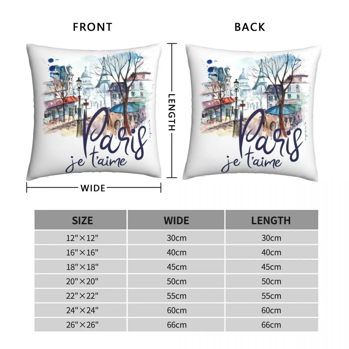 Paris Je T Aime Square Pillowcase Polyester Linen Velvet Pattern Zip Decor Throw Pillow Case Sofa Seater Cushion Case