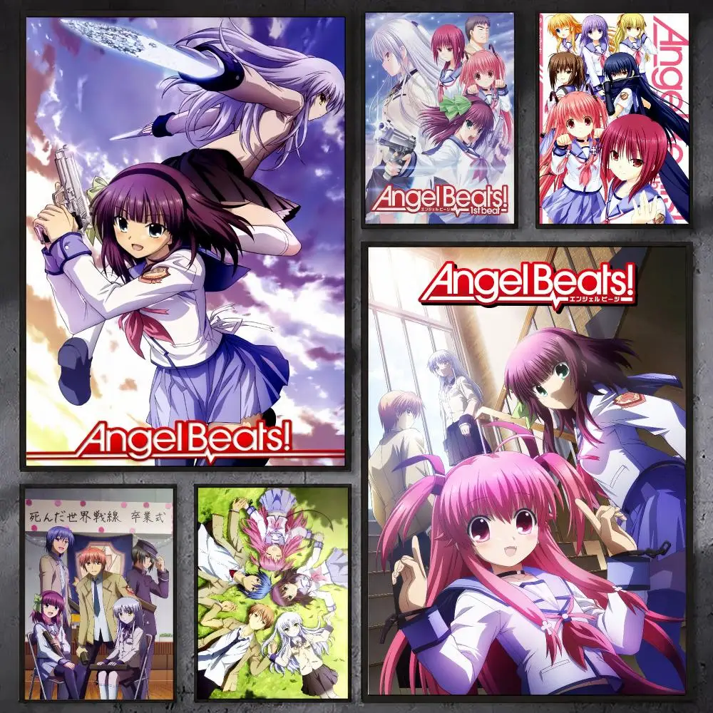A-Angel Beats Cute Anime Poster Waterproof Sticky Wall Art Print For Bedroom Living Room Hallway Bar Home Decor