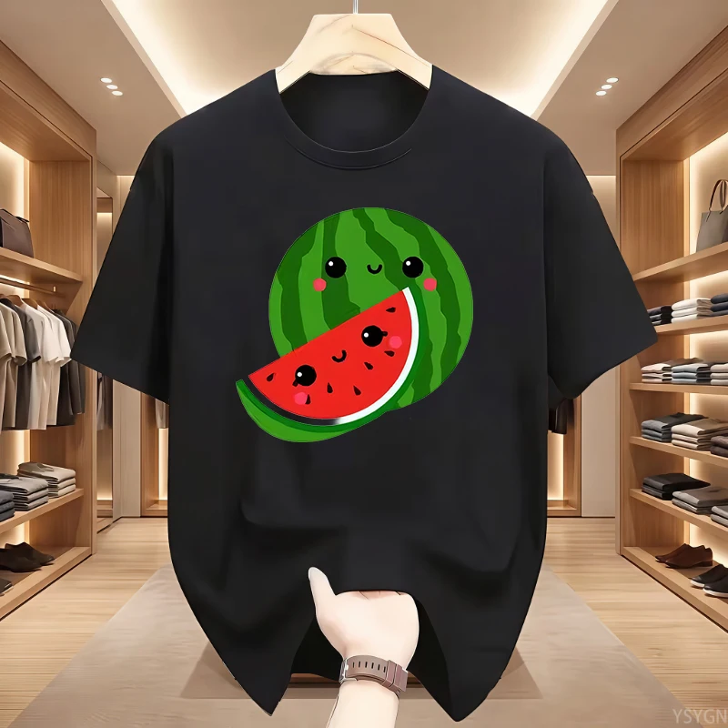 Kawaii Watermelon T-Shirt Cute Fruit Graphic Tees Happy Summer Aesthetic Shirt Funny Foodie Gift Retro Style Unisex Tops