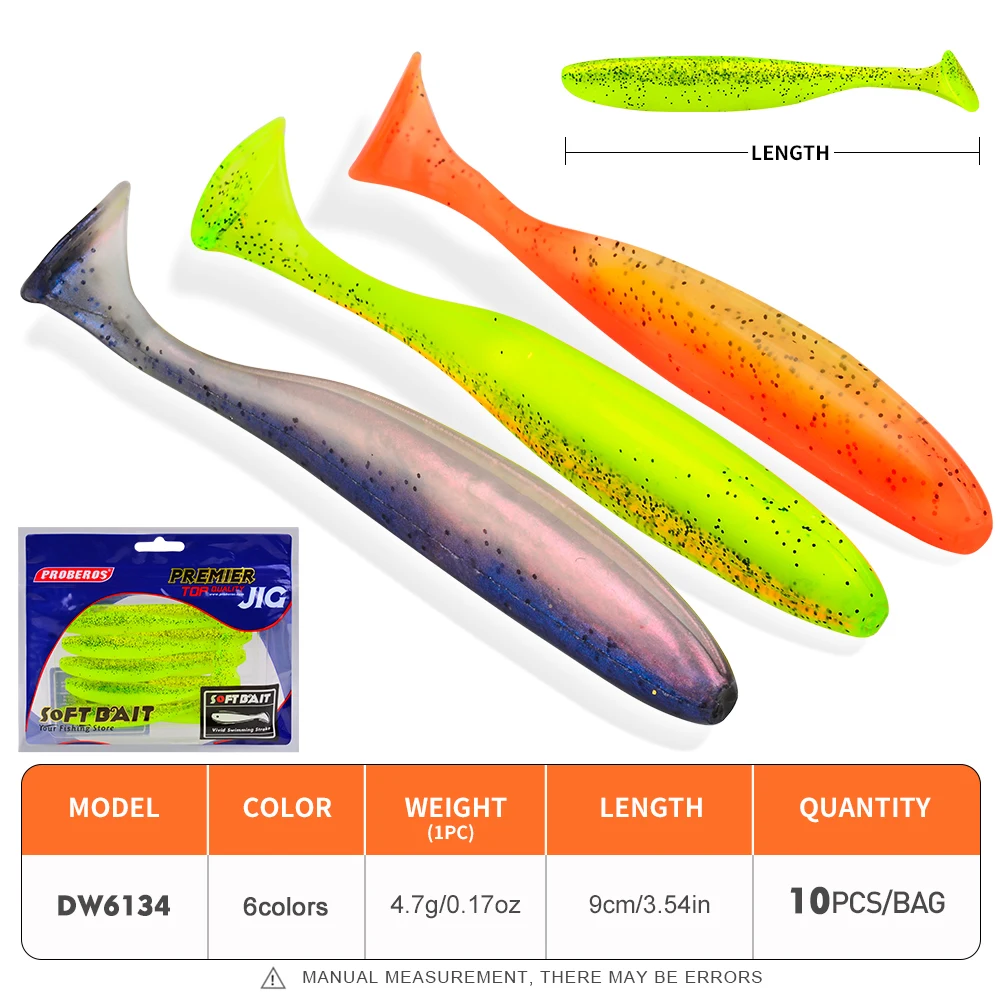 Proberos 4/10 Stück 9/12 cm 4,7/9 g T-Tail Swimbait Silikon-Weichwurmköder Künstlicher Köder Wobbler für Meeres- und Süßwasser-Angelausrüstung – Detail 2