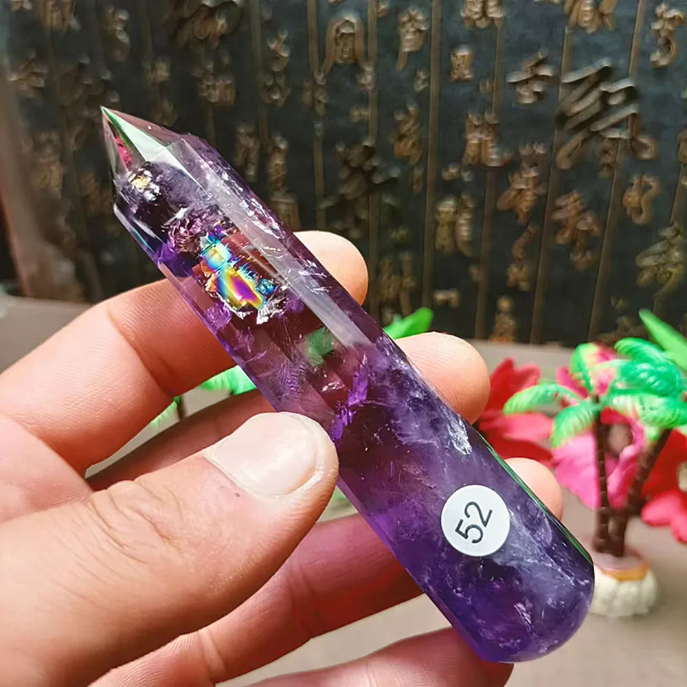 160mm   Energy Brazilian Amethyst 24-face clear Vogel quartz crystal stick point Reiki Tablet stylish home decor and healing