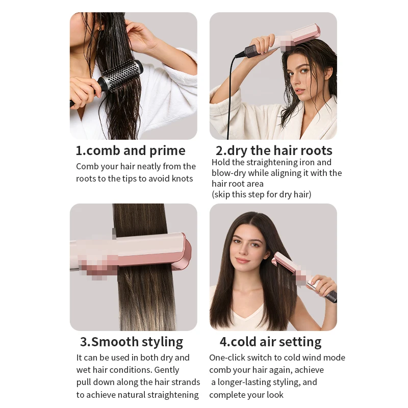 Cepillo Alisador de Cabello con Secador HT01 Huaqiangbei, Plancha Alisadora con Iones Negativos, Sin Daño al Cabello, Uso en Seco y Húmedo - Image 6