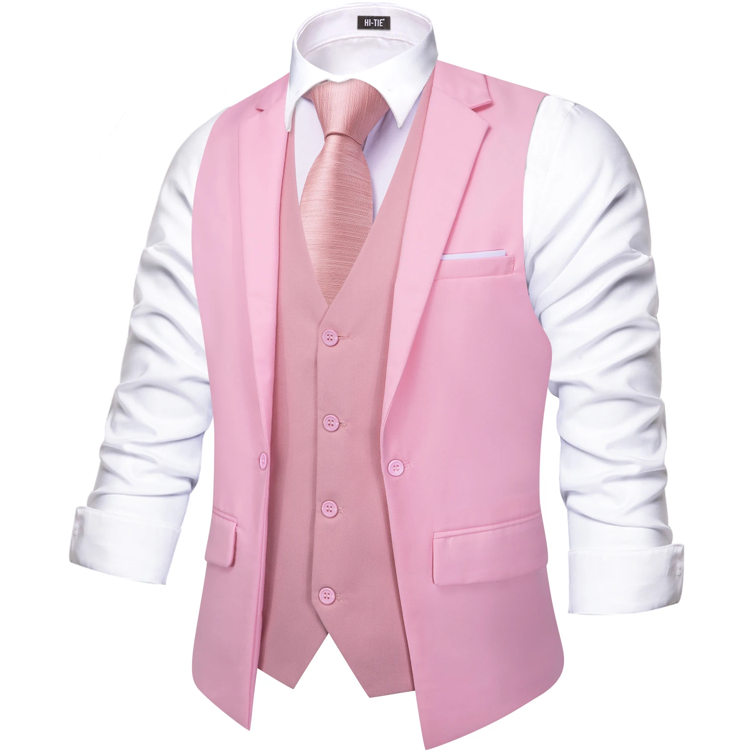 Hi-Tie Solid Pink Grey Shawl Jacquard Collar Suit Vest Slim Fit Waistcoat for Wedding Groomsmen V-Neck Tuxedo Sleeveless Jacket