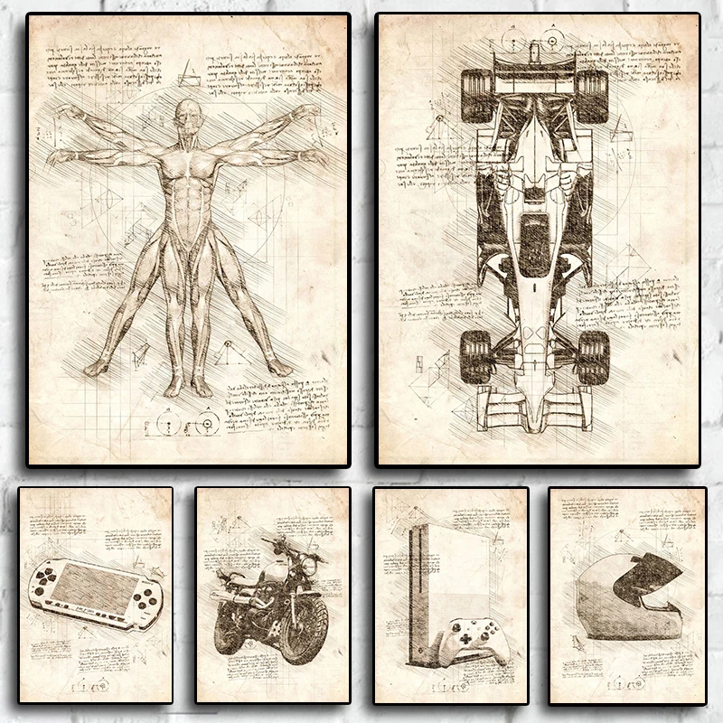 Motorcycle Racing Equipment Game Machine Drawings Art Home Wall Decor Quality Canvas Posters Room Living Retro Painting Pictu