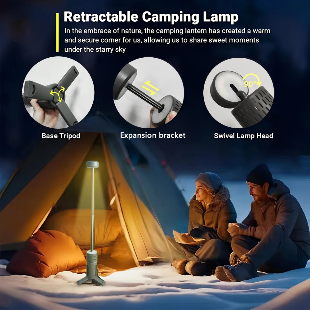 Upgraded Camping LED Telescopic Flashlight with Tripod Rechargeable Emergency Lamp Outdoor  Portable orch Light Table Lamp Tent