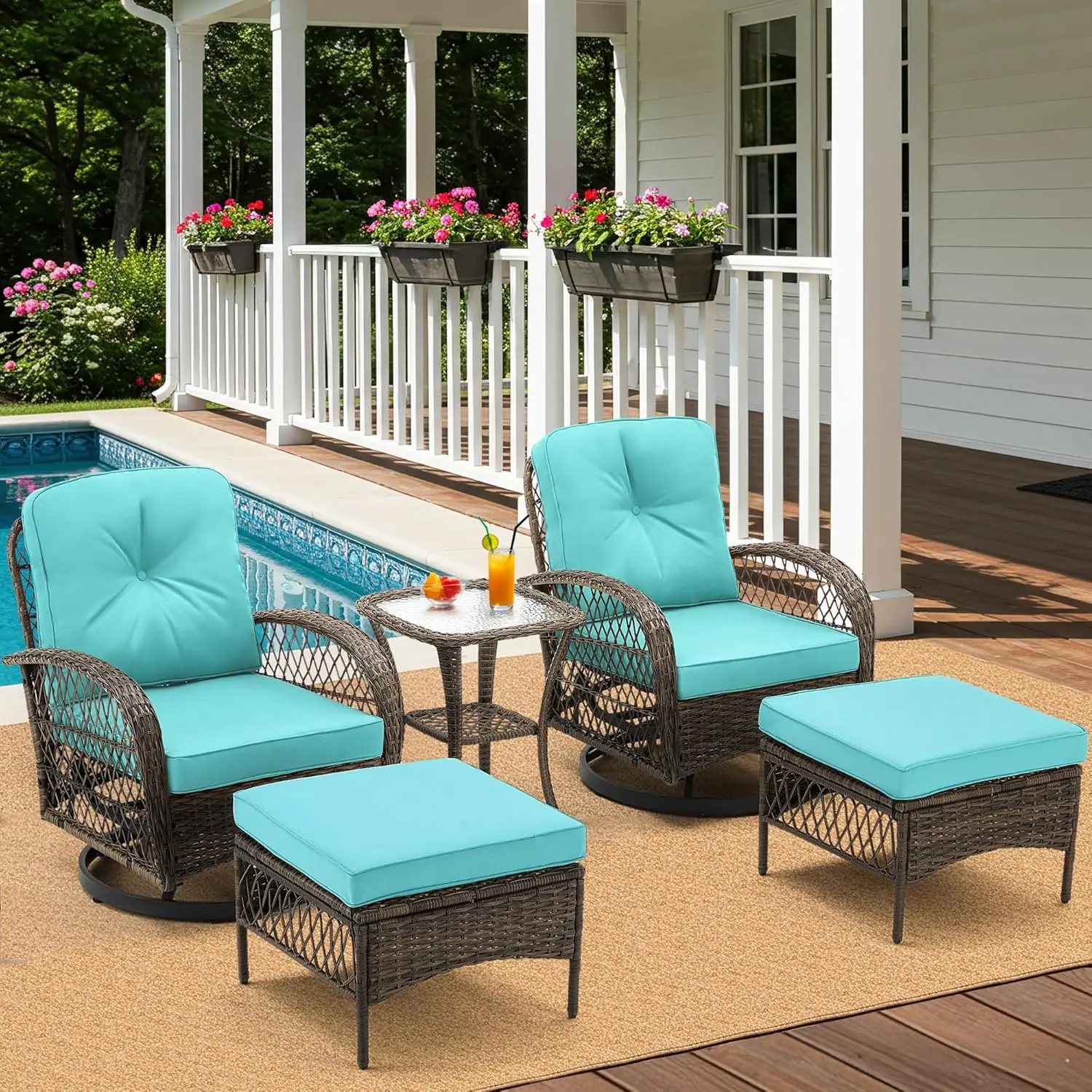 

5 Pieces Patio Furniture Set, Outdoor Swivel Rocker Patio Chairs, Wicker Patio Bistro Set With Rocking Chair,, Customized