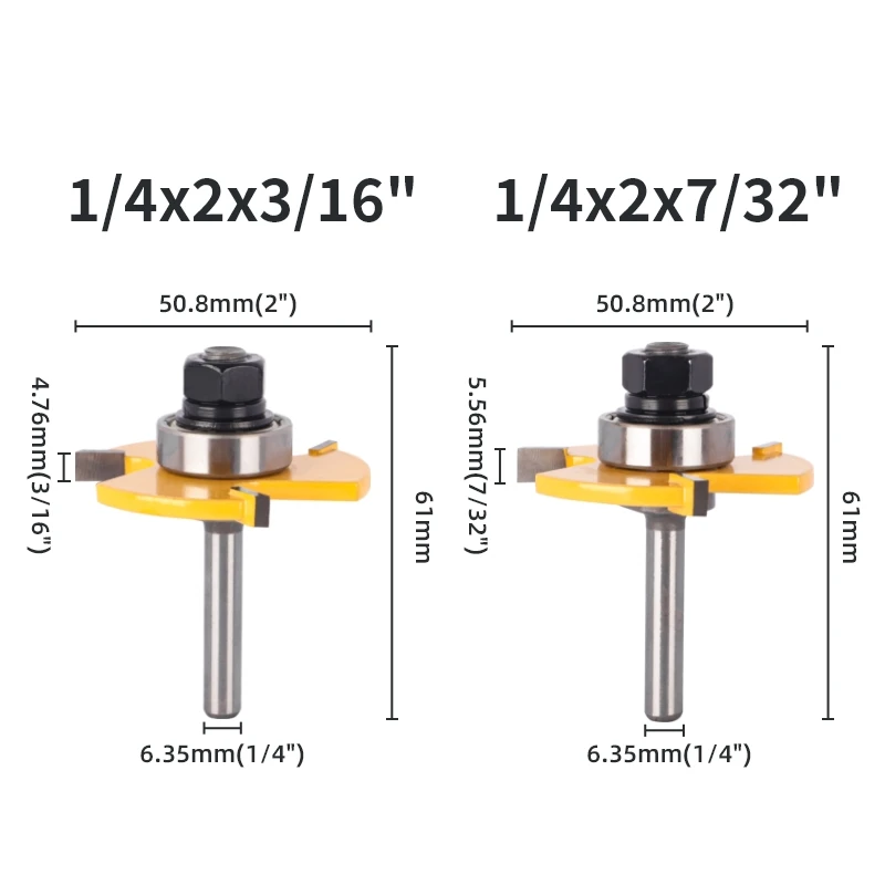 YUSUN 6.35MM12.7MM T TYPE BIT WITH BEARNG Z3Router Bit Woodworking Milling Cutter For Wood Bit Face Mill Carbide Cutter End Mill