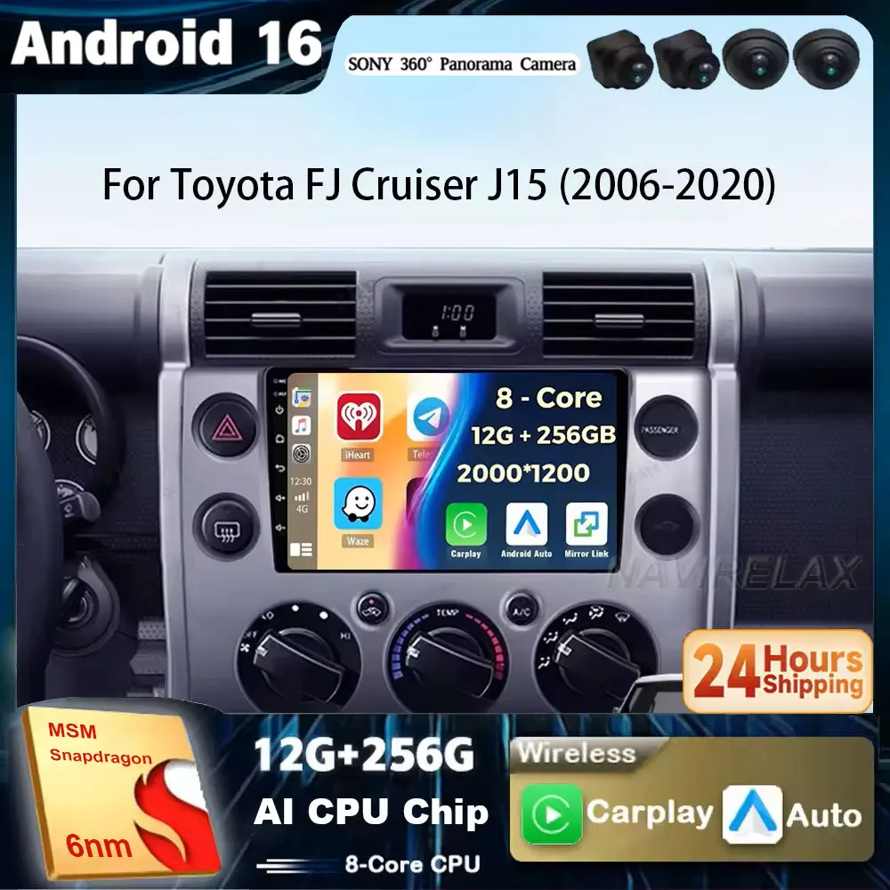 Android 16 For Toyota FJ Cruiser J15 2006 2007 2008 - 2020 Car Radio Multimedia Player GPS Navigation Carplay Auto WIFI 4G DSP