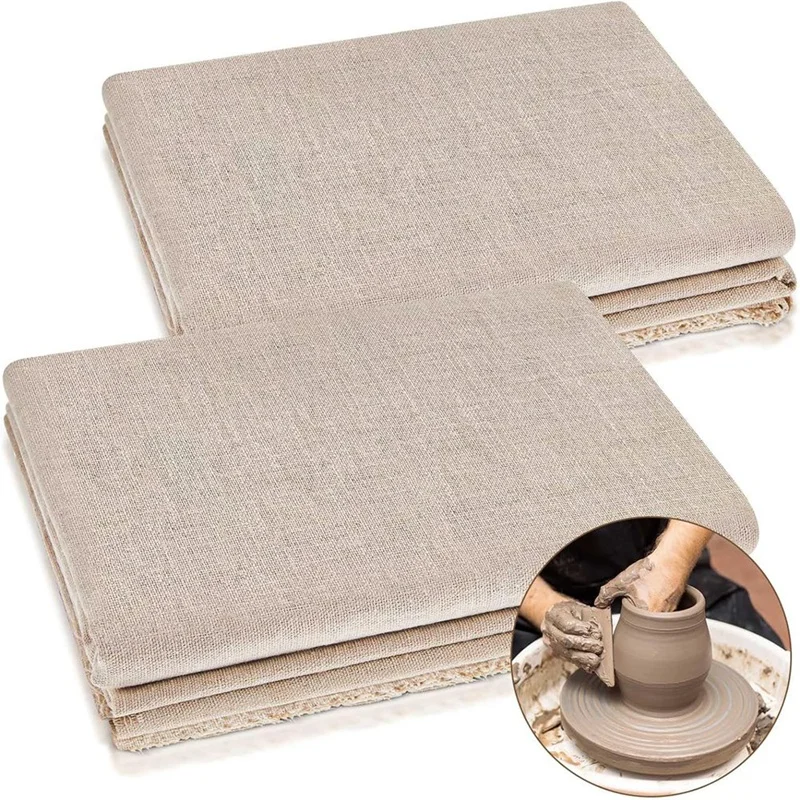 2Pcs Pottery Linen Cloth Hessian Clay Sculpture Tool Washable Reusable Drop Cloth For Paint Painting 39 X 59Inch