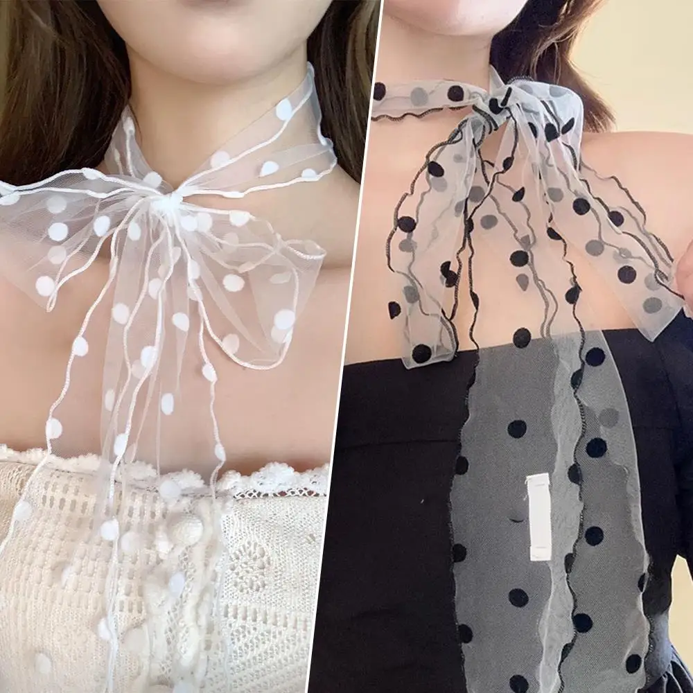 

Korean Lace Up Neck Scarf Elegant Lace Hair Scarf Women Long Neckerchief Ribbon Headband Sunscreen Travel Photo Hairband 2025