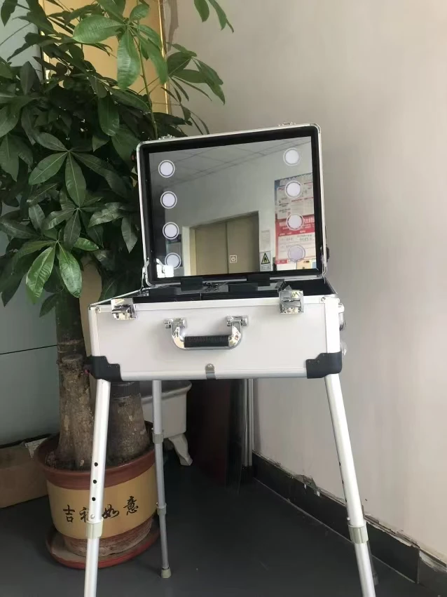 

Al-Mg alloy makeup case for pros, with light, Bluetooth dimming, large capacity, tempered mirror and pull rod.22ich,24ich.